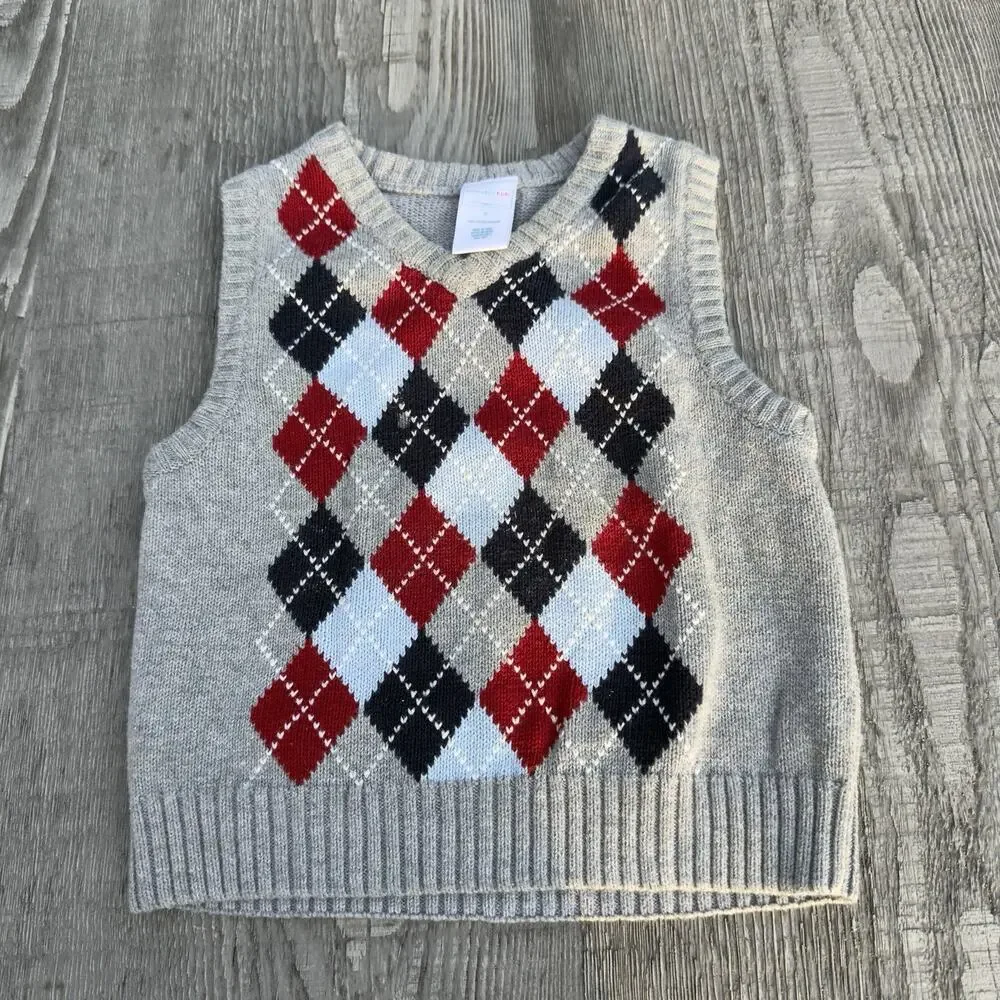 Wonder Kids anti-allergic clothing argyle vest Red/White/Blue 3T